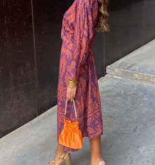 Summer Nine-quarter Sleeve V-neck Painted Dress For Women's