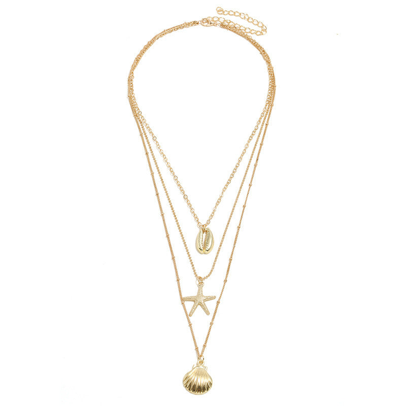 Bohemian Beach Theme Multi-Layer Necklace Popular Accessories Alloy Starfish Scallop Shell Necklace For Women