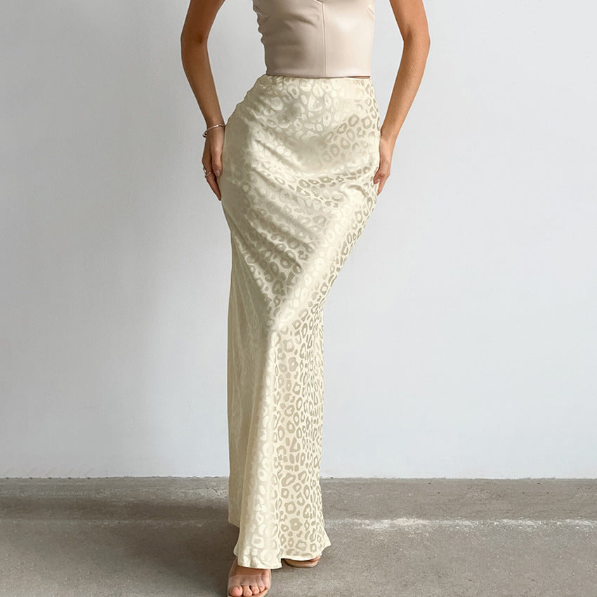 Fashion Leopard Fishtail Dark Satin Skirt For Women's