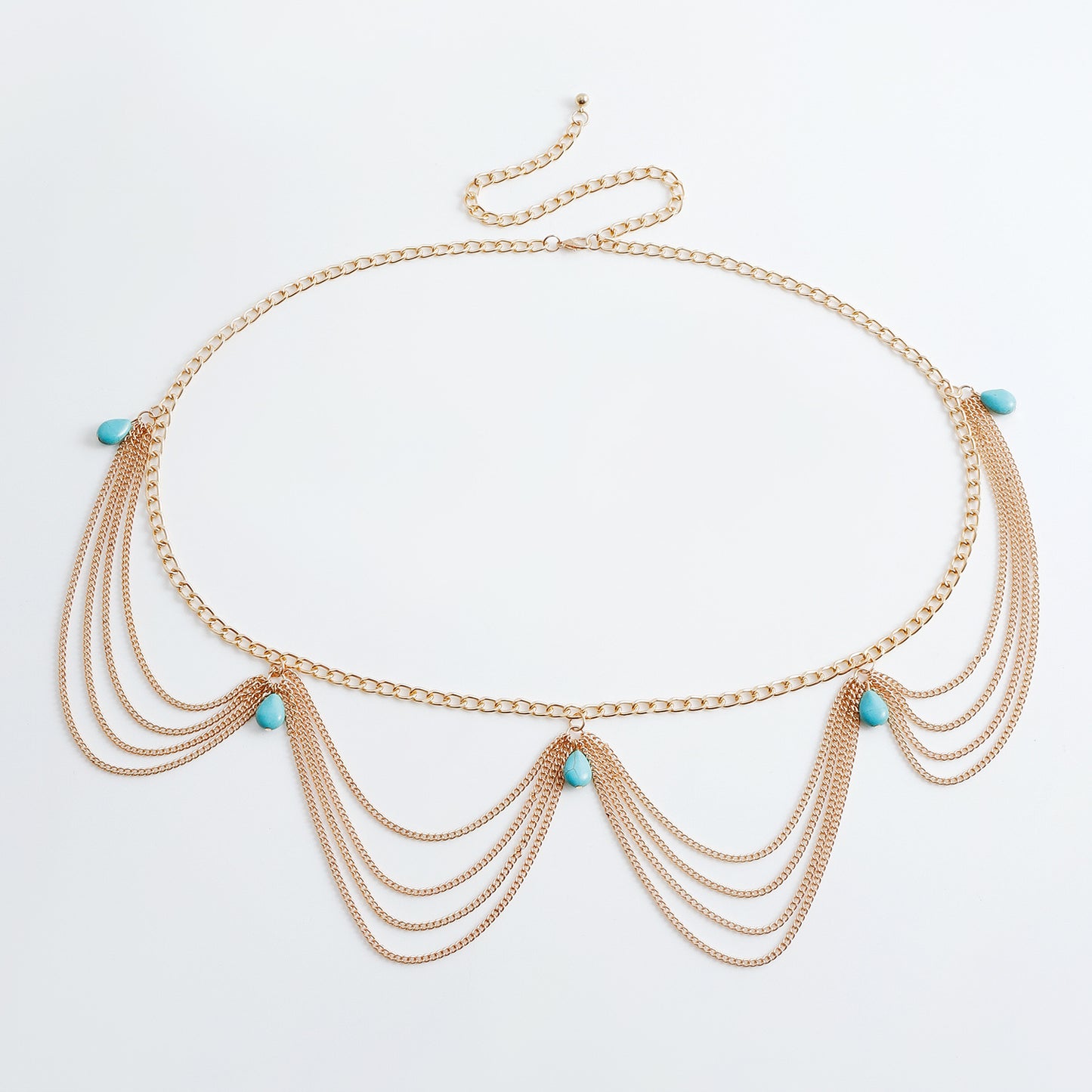Gold Tone Layered Belly Chain with Teardrop Accents Classic Retro Turquoise Waist Belly Chain For Women Summer Beach Sexy Simple Body Chain Jewelry Accessories Gift