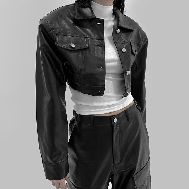 Black Long Sleeve Autumn Hot Girl All-matching Biker's Leather Jacket Women
