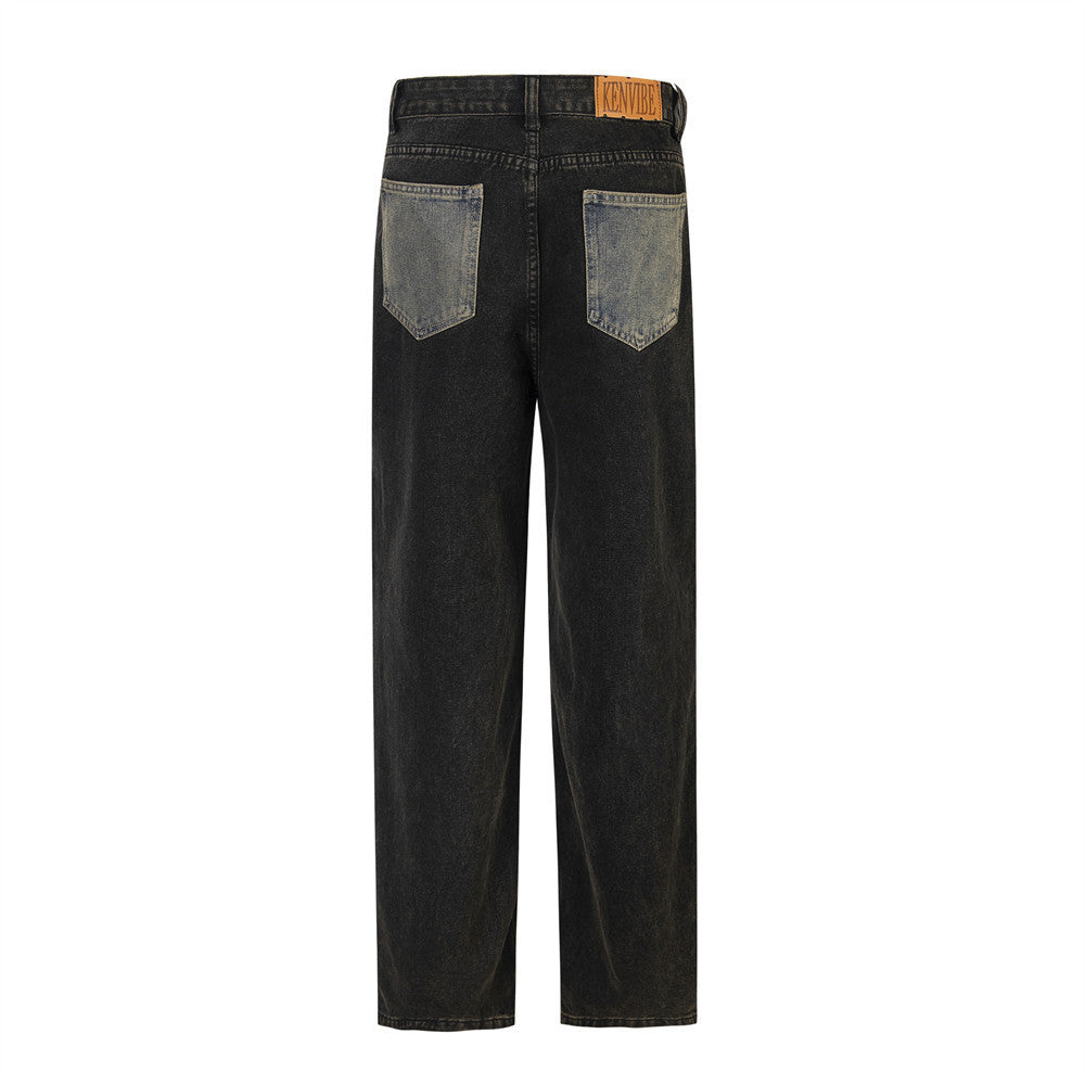 Raw Edge Revival – Two-Tone Panel Utility Jeans High Street Design Jeans For Men And Women