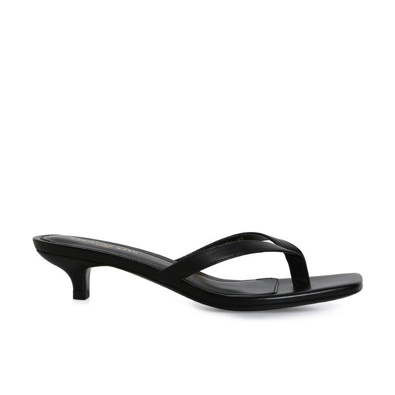 Elegant Square Toe Leather Flip-flops For Women's