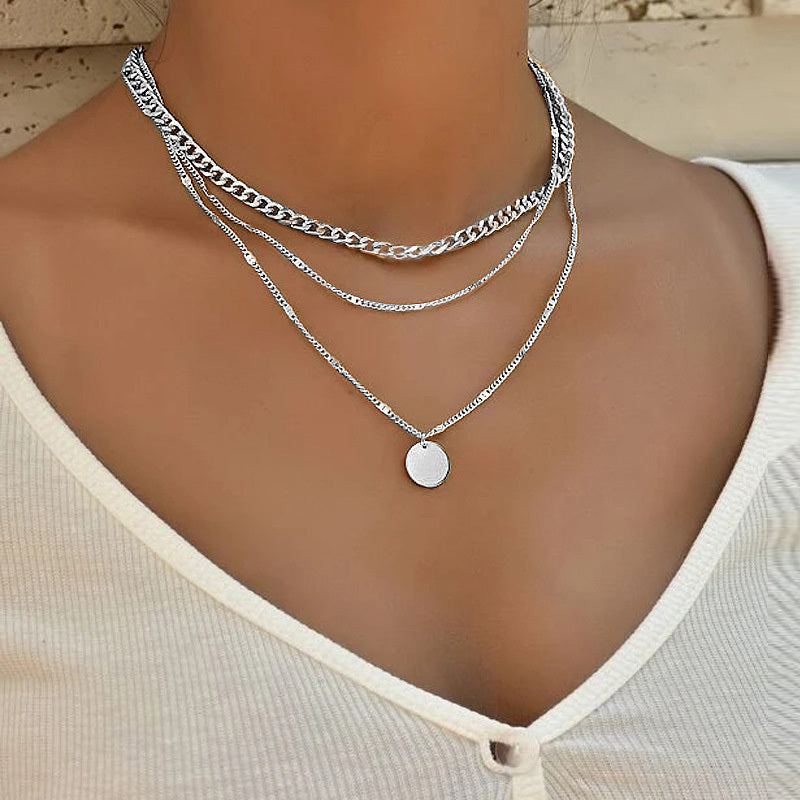 Layered Luxe Necklace Set – Minimalist Elegance, Maximum Impact Women's Multilayer Necklace Ins Fashion Disc Pendant Clavicle Necklace Chains Personality Jewelry