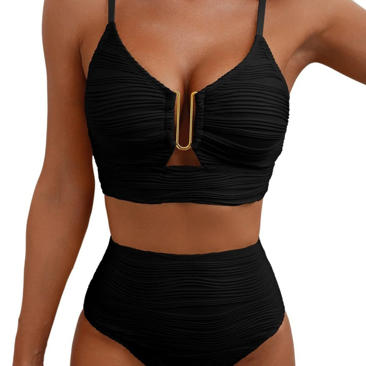 Ruched Elegance – High Waist Chic with a Modern Twist Bikini V-neck Hollow Swimsuit High Waist Women