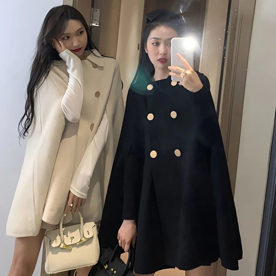 Élan Cape™ Classic Double-Breasted Cape Coat – Chic & Cozy Elegance Cape Top Women's Korean-style Loose