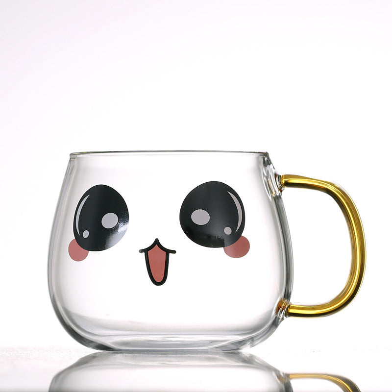 Cute Kawaii Emoji Glass Mug with Gold Handle Cute Glass Expression Coffee Cup Mug