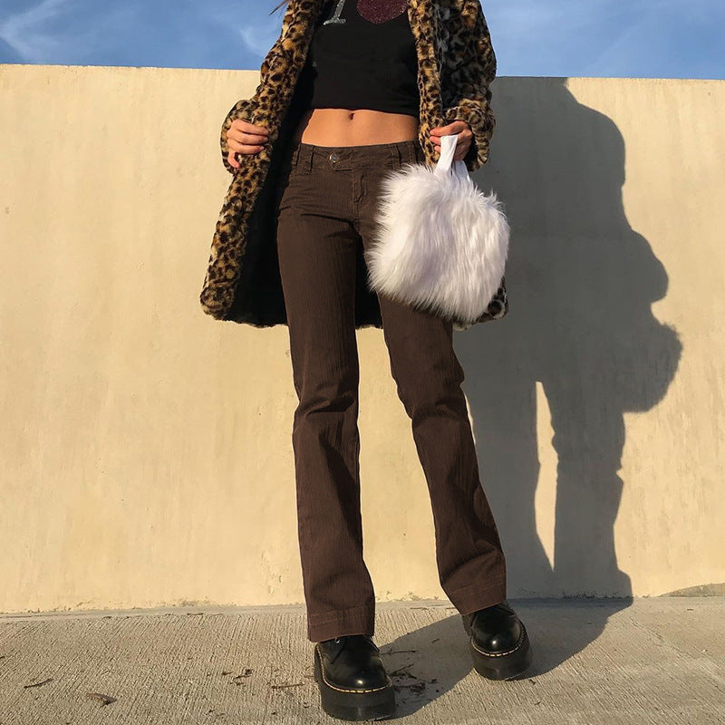 Cocoa Curve Flare Pants – Y2K Edge, Retro Revival Small Women's Skinny Flared Pants Straight-leg Pants