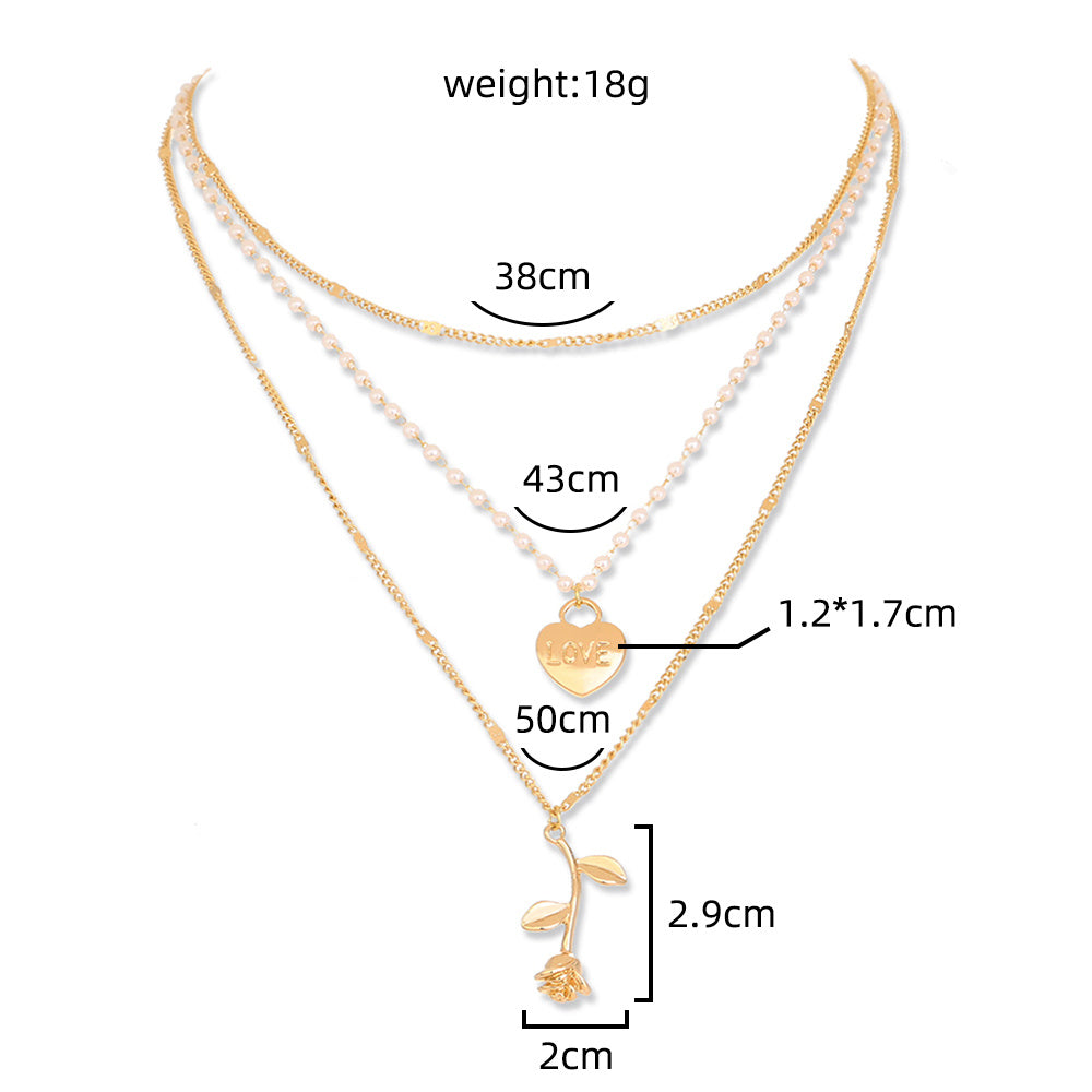 Boho Chic Layered Imitation Pearl & Chain Necklace Personality, creativity, love, roses, lovers, multi-layer necklaces, women
