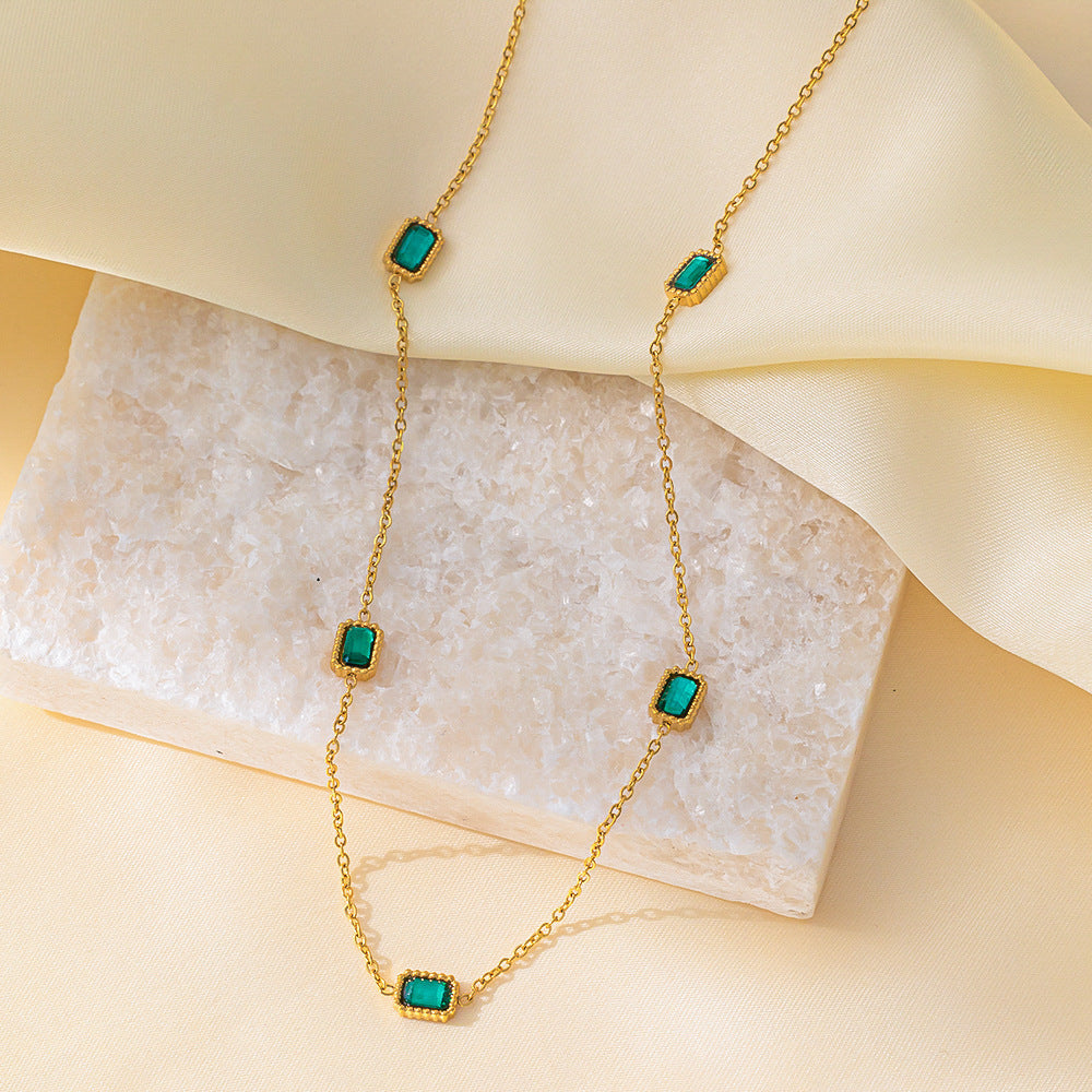 Retro Style Green Zircon Necklace Bracelet For Women's