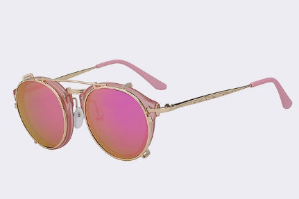 Retro Round Clip-On Sunglasses Fashionable And Vintage Dual Purpose Cover Mirror Flat Mirror Men's And Women's Sunglasses