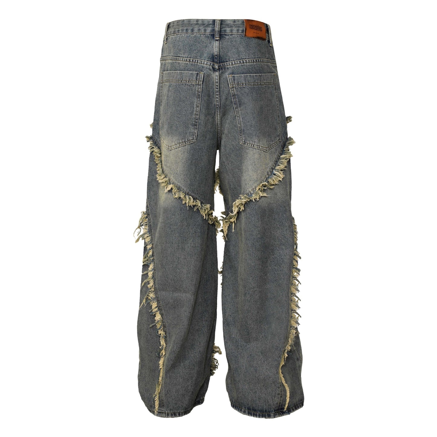 Vintage Patchwork Distressed Wide-Leg Jeans – Y2K Streetwear Denim Wash Distressed Stitching Jeans With Whiskers Same Style For Men And Women