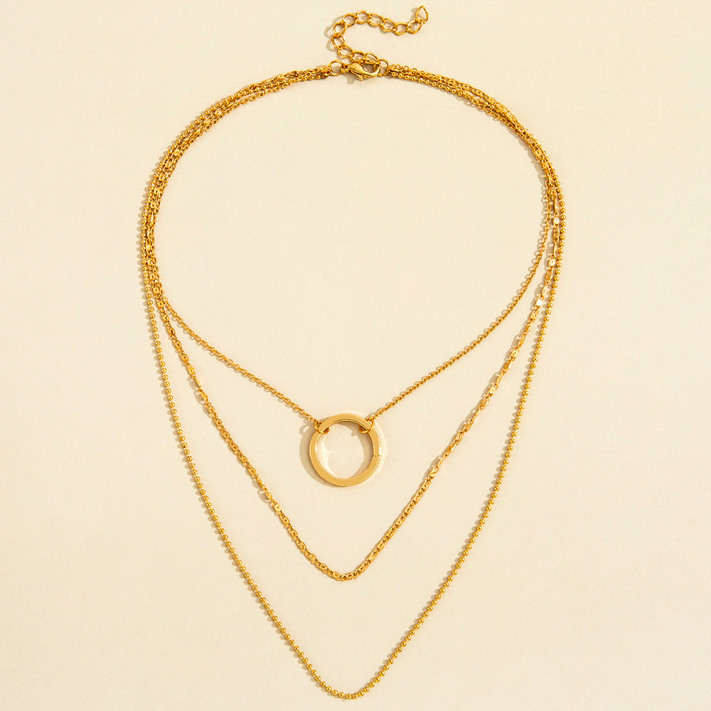 3-Layered Gold Necklace with Circle Necklace Clavicle Chain – Minimalist Dainty Jewelry For Women's