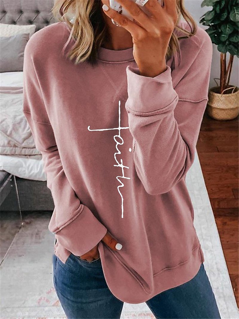 Printed Letter Daily Round Neck T-Shirt For Women