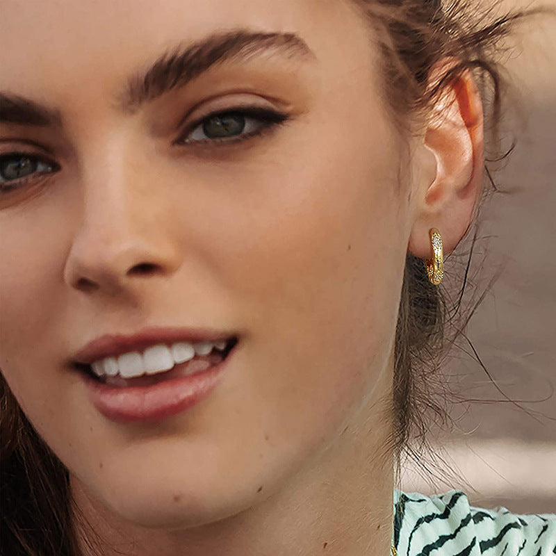 Elegant Gold Plated Pave Zircon Huggie Hoop Earrings Style Earrings For Women