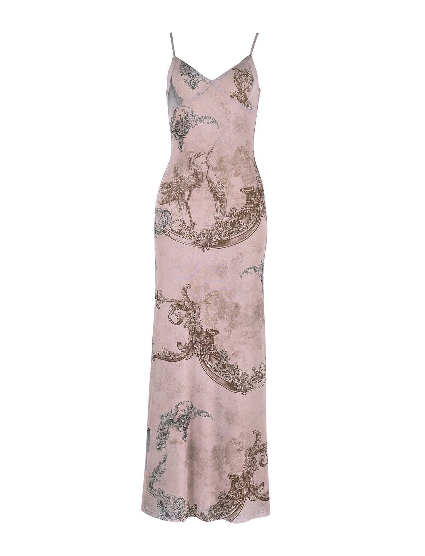 Elegant Floral Print Satin Slip Maxi Dress | Flowy Cowl Neck Gown Y2K Slim Flowers Printing Slip Dress Women's Summer Suspender Skirt Vacation Beach Long Dresses