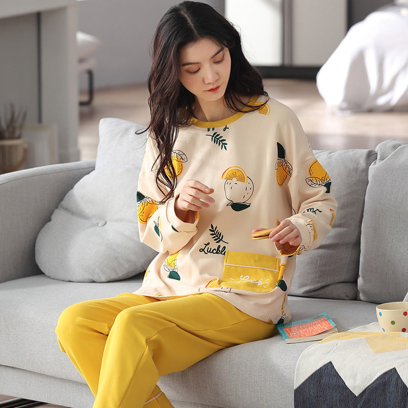 Comfy Women's Cartoon Pattern Sleepwear Set Loose Print Pajamas Women Autumn Winter Pajama Set Long Sleeves And Trousers Elegant Sleepwear Girl Loungewear Home Clothes