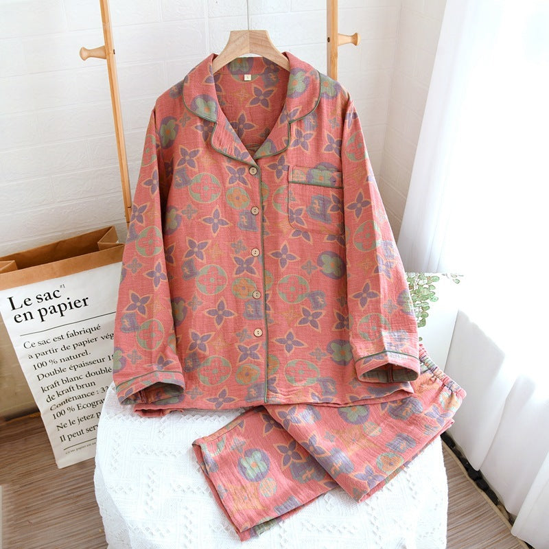 Cozy Printed Cotton Pajama Set - Long Sleeve & Pants Retro New Pure Cotton Pajamas For Women