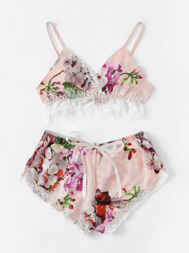 Luxury Satin Lace Sleepwear Set – Soft, Sexy & Stylish Satin underwear bra shorts set