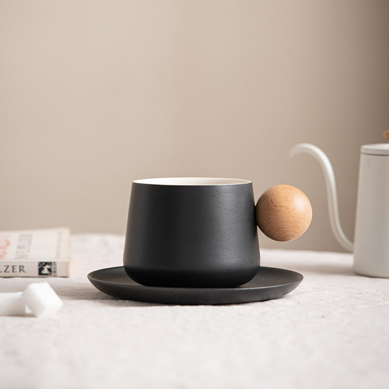 Elegant Black & White Ceramic Mug with Coaster Ceramic High Value Coffee Mug