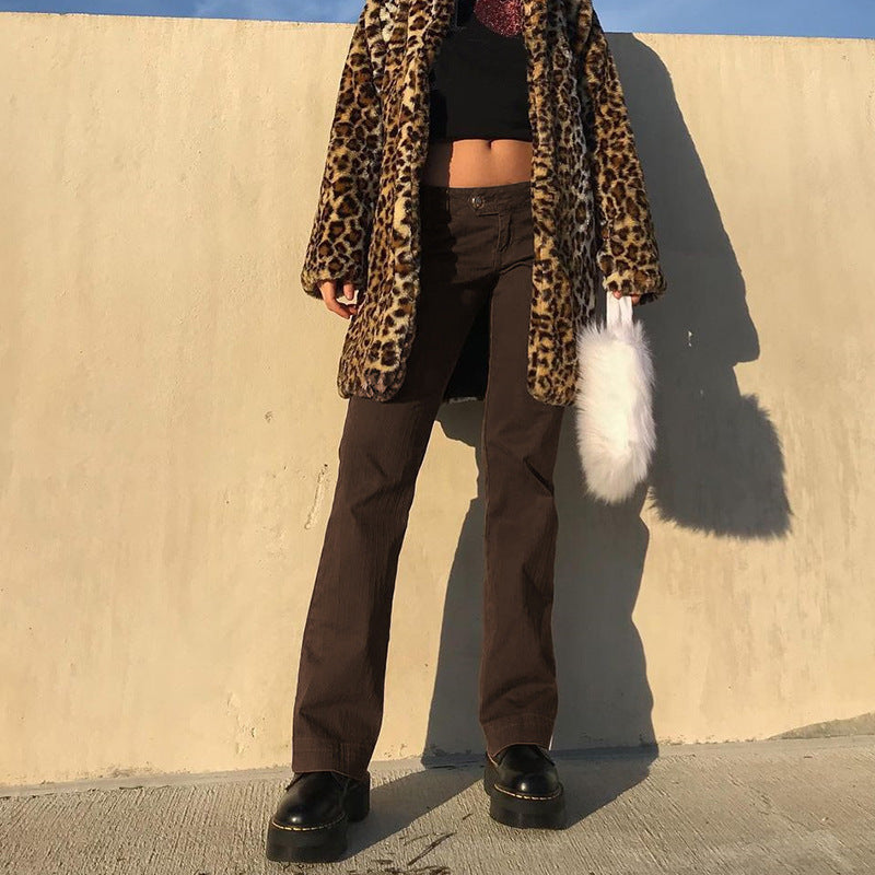 Cocoa Curve Flare Pants – Y2K Edge, Retro Revival Small Women's Skinny Flared Pants Straight-leg Pants