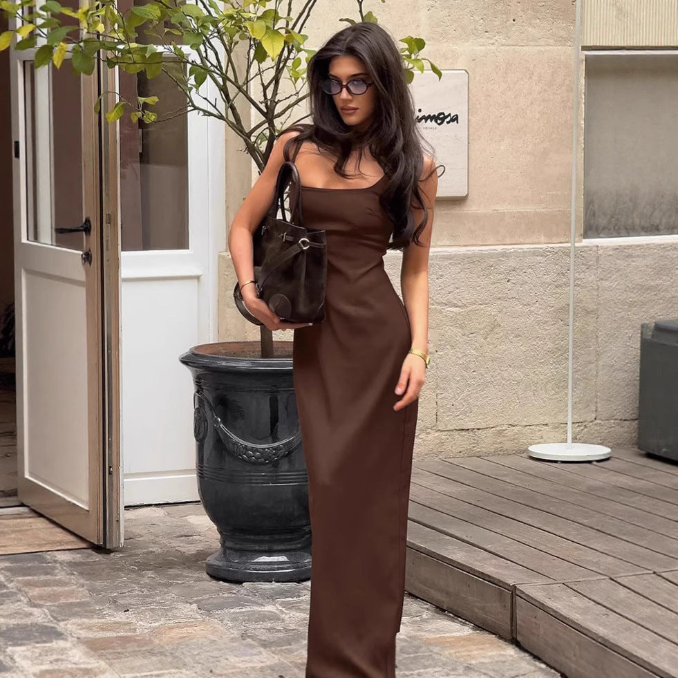 Sexy Brown Dress Sling Basic Women's Dress