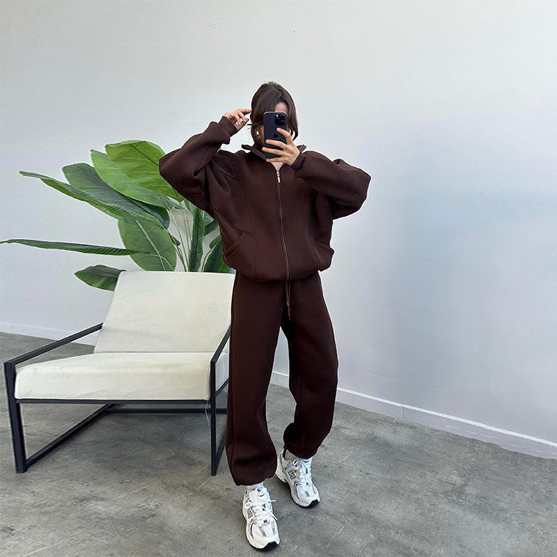 Cozy Core Fleece Set – Zip-Up Hoodie + Relaxed Joggers Sports Suits With Pockets Stand-up Collar Zipper Cardigan And Drawstring Trousers Fashion Jogger Set Outfits Tracksuits Women's Clothing