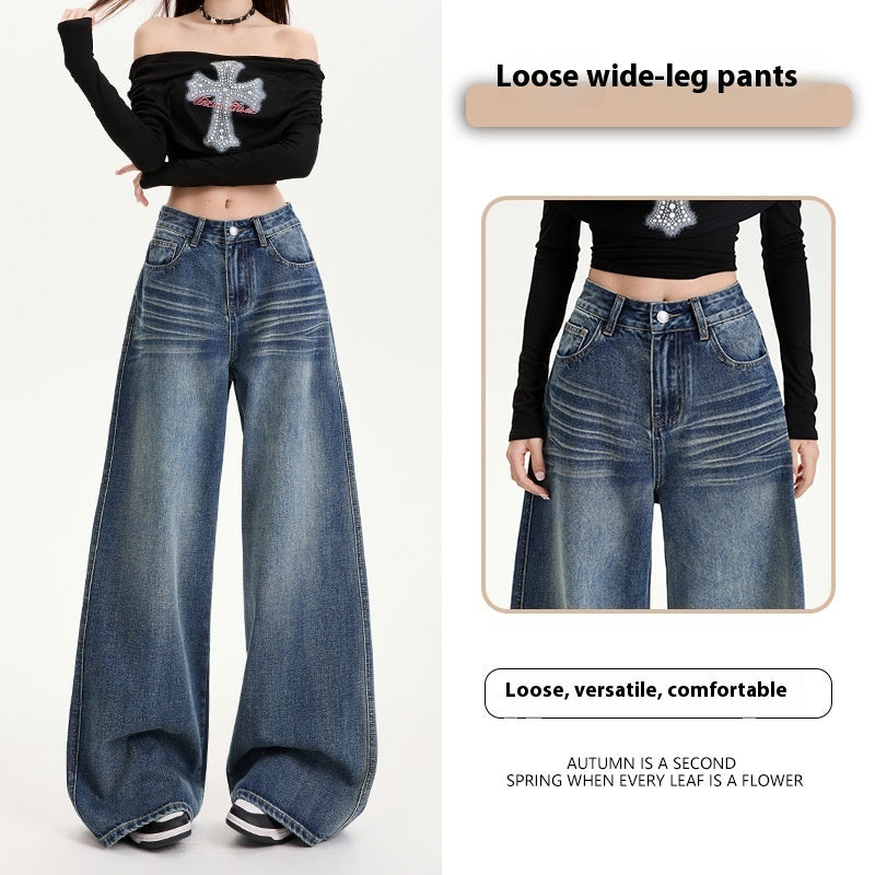 Denim Loose Wide-leg Jeans For Women's