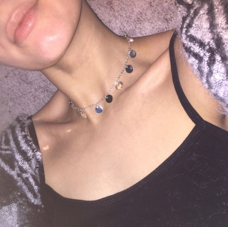 Dainty Disc Choker Necklaces Boho Coin Chain Chokers Sequined Metal Clavicle Chain