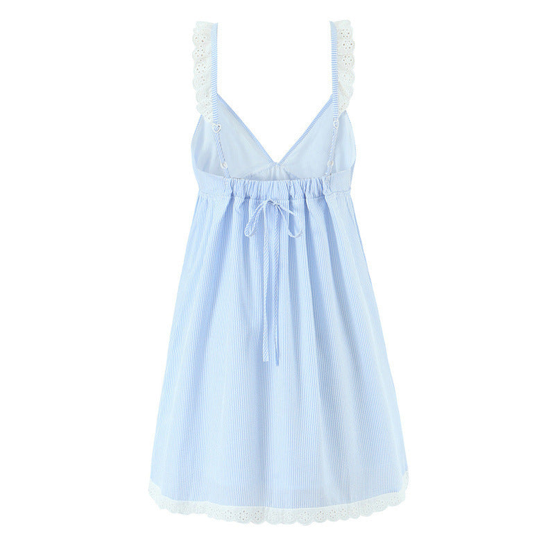Lace Ruffled High Waist Backless Lace Up Dress