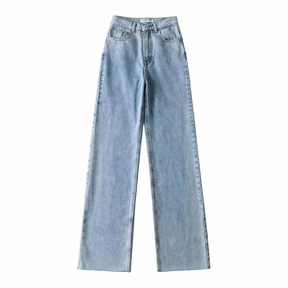 Straight-Cut Light Wash Jeans – Easy Cool Girl Fit Light color retro high waist jeans women new style