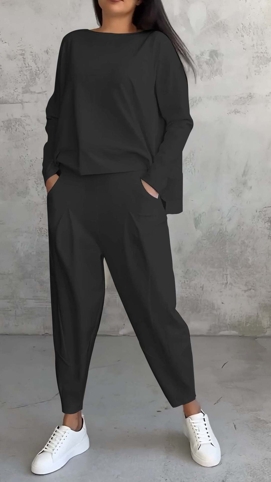 Chic Everyday Coord Set – Style Meets Comfort Women's Irregular Design Long-sleeved Sweater Harem Pants Suit