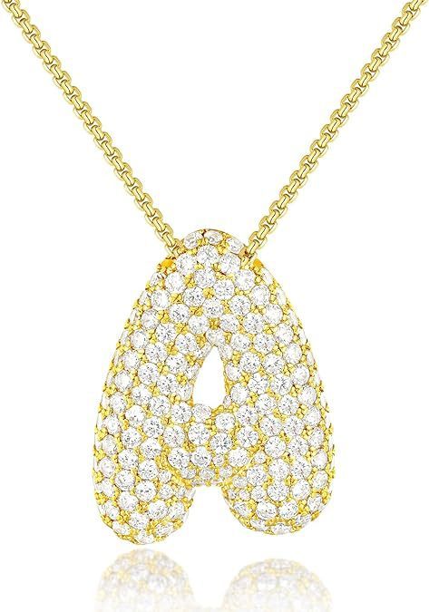 Custom Initial Necklace | Sparkle Alphabet Pendant Brass Zircon Balloon English Letter Necklace