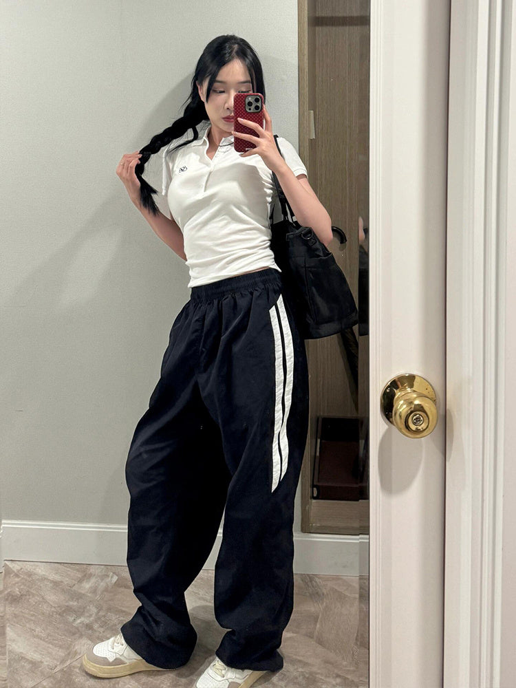 Retro Varsity Jogger Set – Bold Stride Edition Black Casual Pants For Women Summer