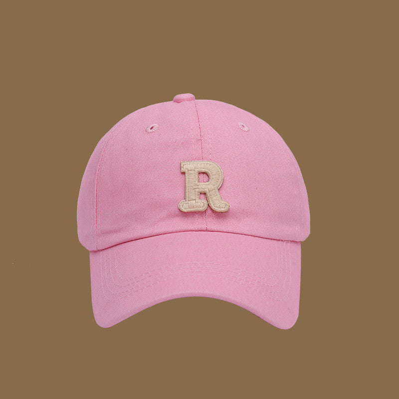 Adjustable Solid Color Sports Cap with "R" Women's Men's Korean Style Soft Top