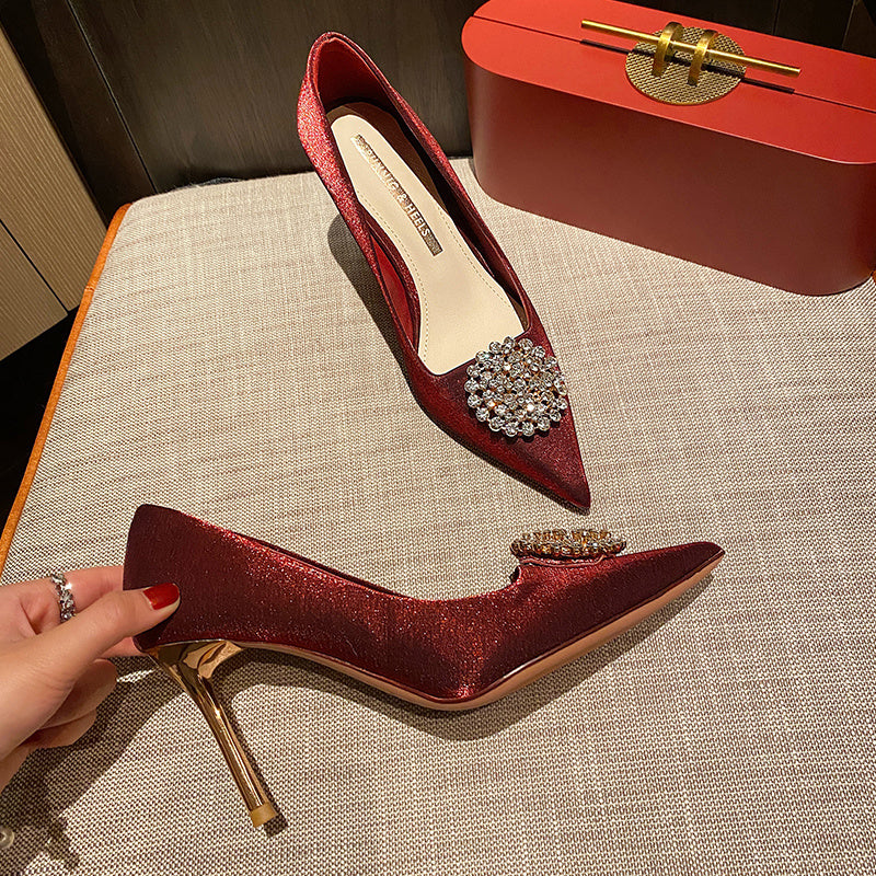 Square Buckle Red Wedding Wedding Two Wear Bridal Shoes High Heels Size Summer Women