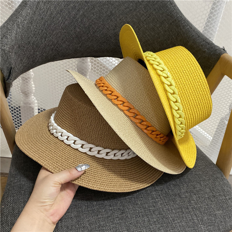 Trendy Summer Beach Hat with Braided Chain Korean Fashion Color Chain With Top Hat