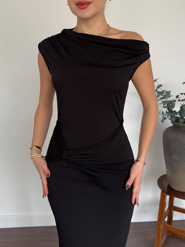 Luxurious Sexy Black Off-shoulder Twist Bodycon Dress For Women's