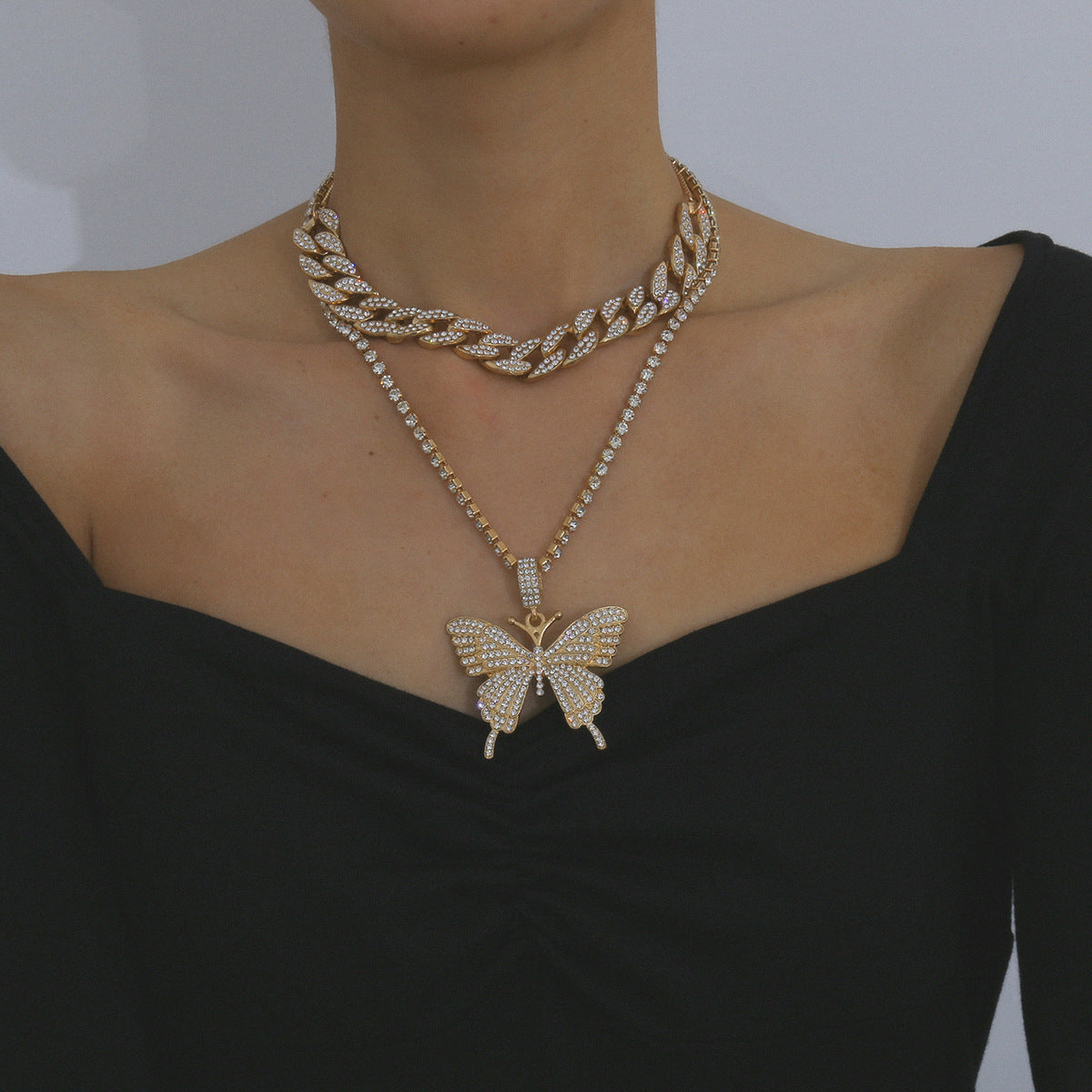 Diamond Butterfly With Necklace For Women's