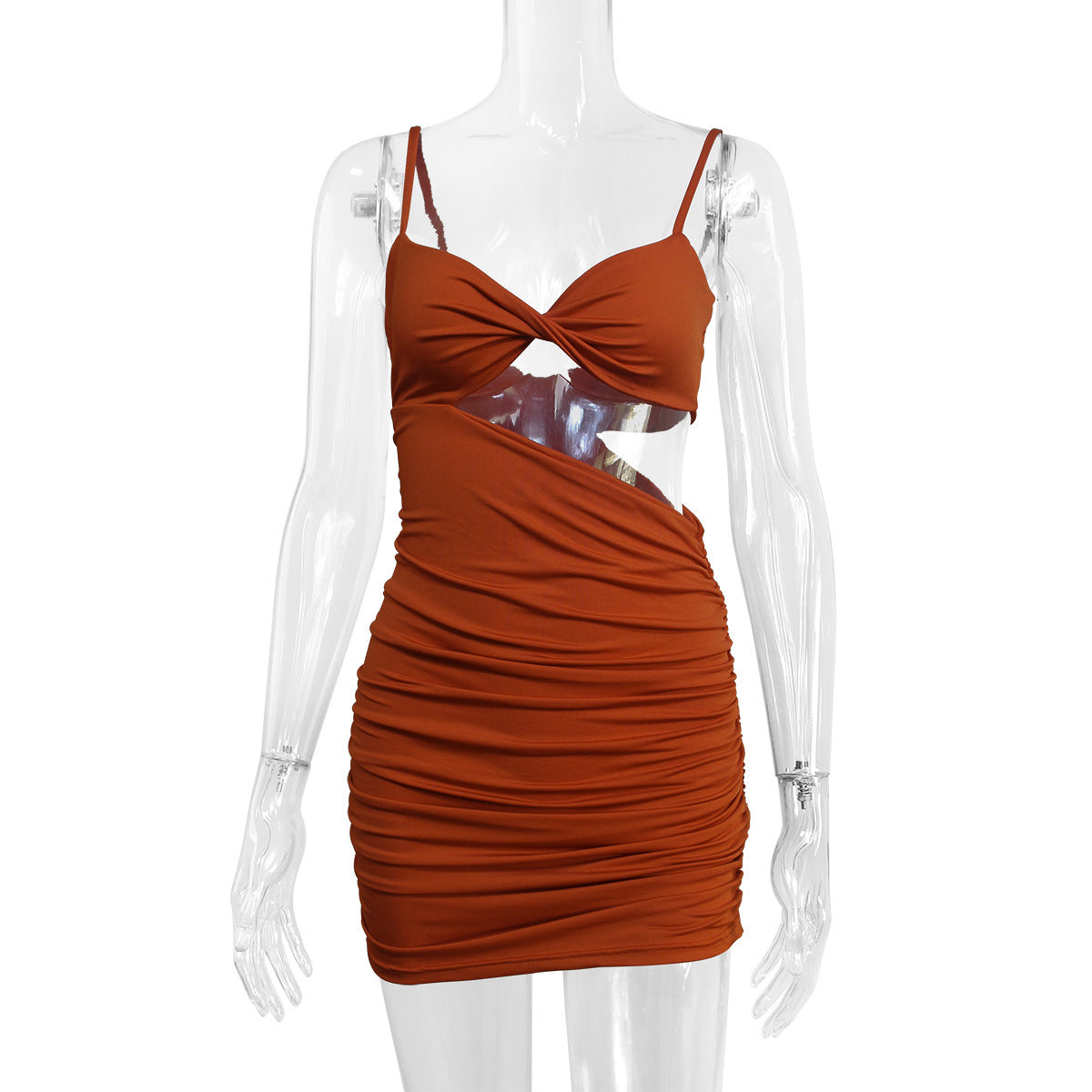 Irregular Sling European And American Hollow Slim Fit Pleated Hip Dress