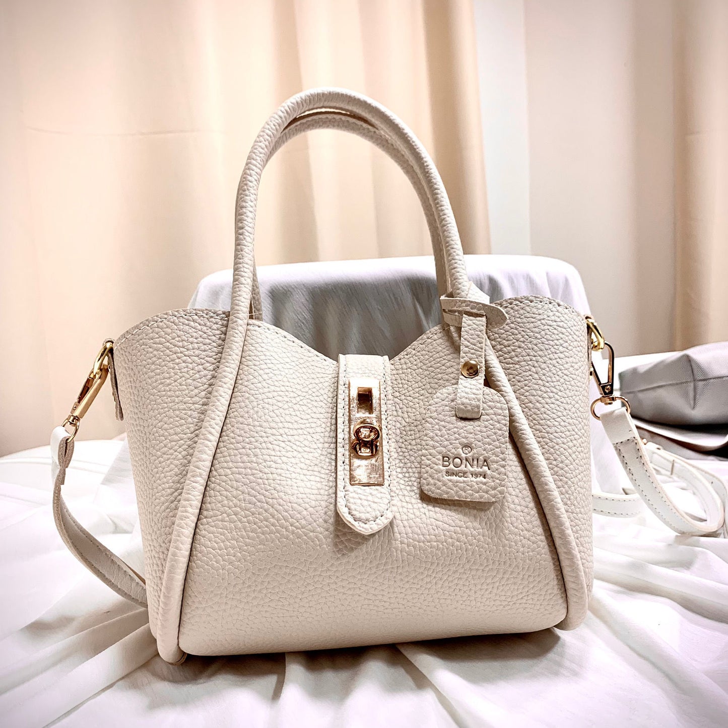 Litchi Pattern Soft Leather Portable Tote Bag For Women