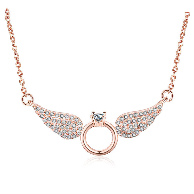 Winged Ring Pendant Necklace – Soar in Style with Sparkling Elegance Butterfly Jewelry Necklace Female Clavicle Chain