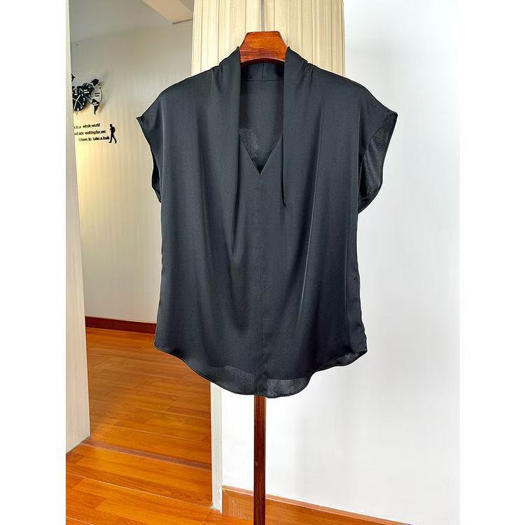 Drape Neck Sleeveless Blouse - Elegant V-Neck Top for Women Thin Shirt Women Sleeveless Pullover Vest Top Women