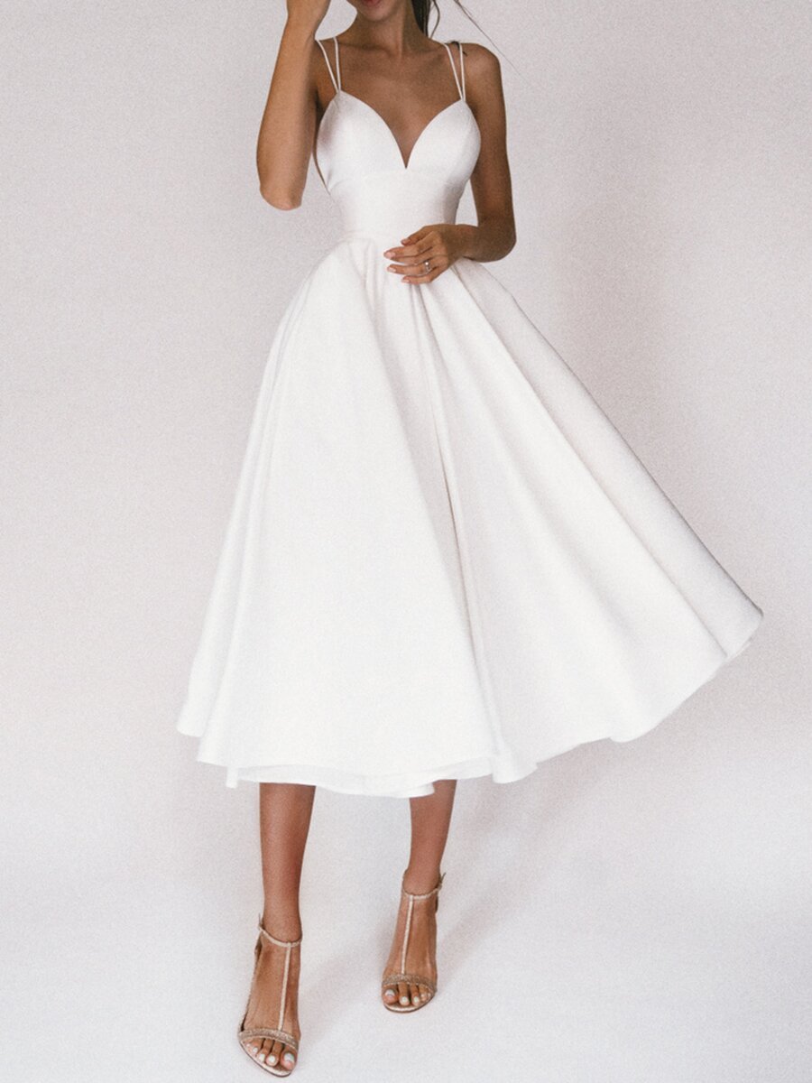 Elegant Sweetheart Neck A-Line Midi Dress Sexy V-neck Suspender Dress Summer Fashion A-Line Long Dresses For Women