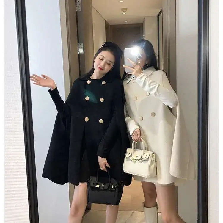 Élan Cape™ Classic Double-Breasted Cape Coat – Chic & Cozy Elegance Cape Top Women's Korean-style Loose