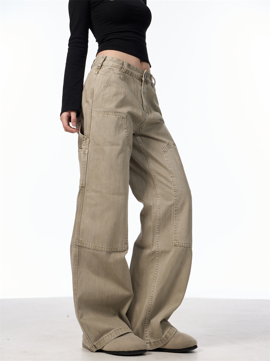 Vintage Wide-Leg Cargo Jeans – Utility Streetwear Style Loose Straight Retro High Street Pocket Design Jeans For Women