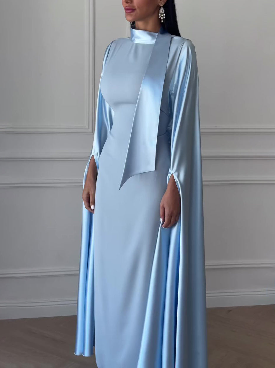 Elegant Blue Bucket Modest Seam Maxi Bodycon Dress