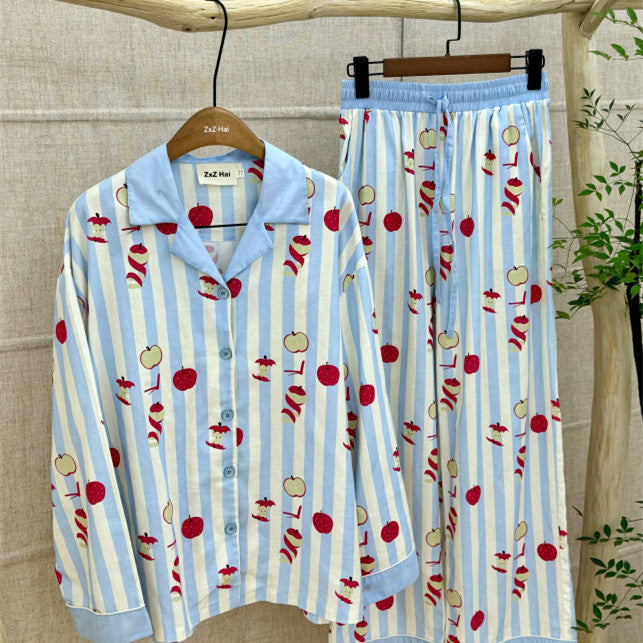 Cotton Pajamas Korean Style Cotton Homewear Can Be Worn Outside Simple Set