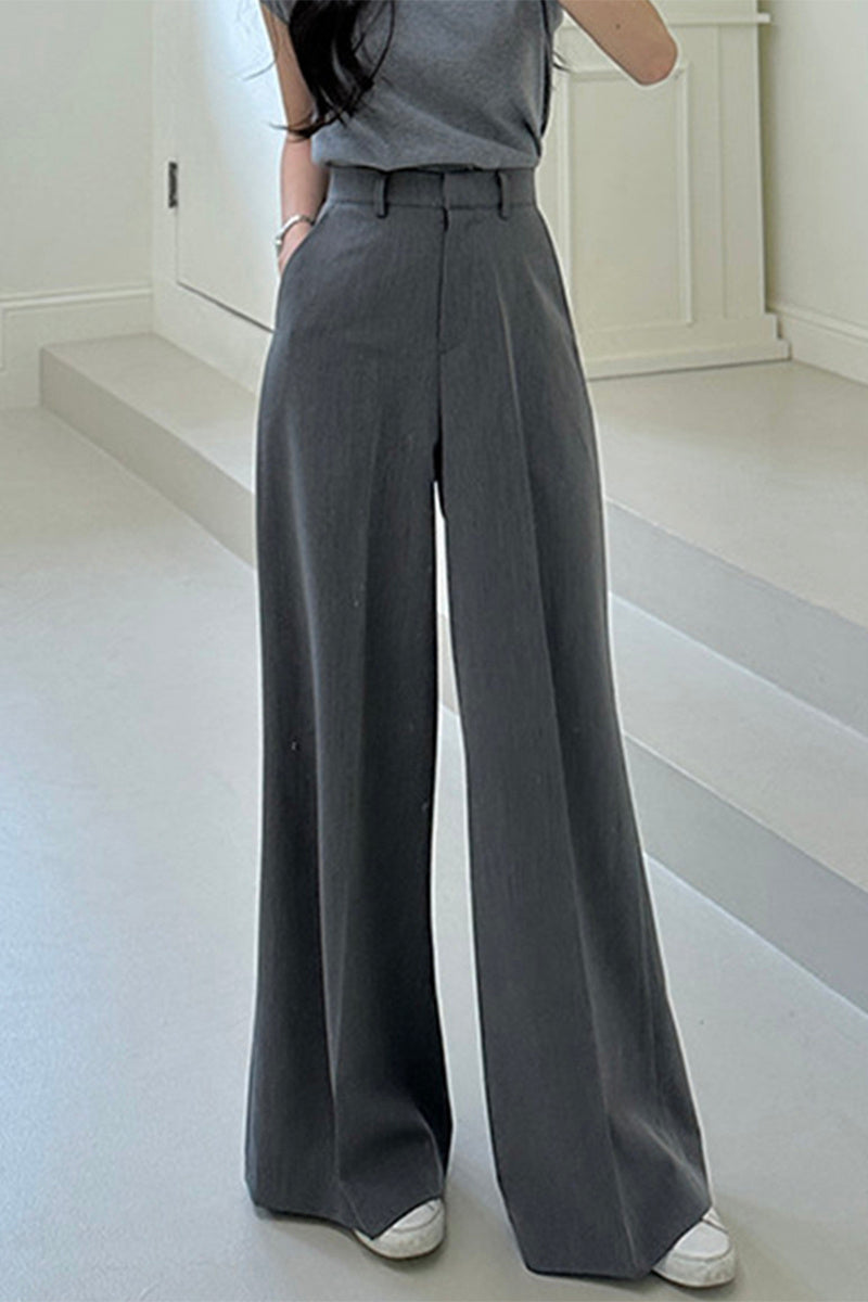 High-Waisted Elegant Wide-Leg Trousers – Office Chic Meets Minimalist Comfort Hanging Wide Leg Mopping Pants Casual Pants Women