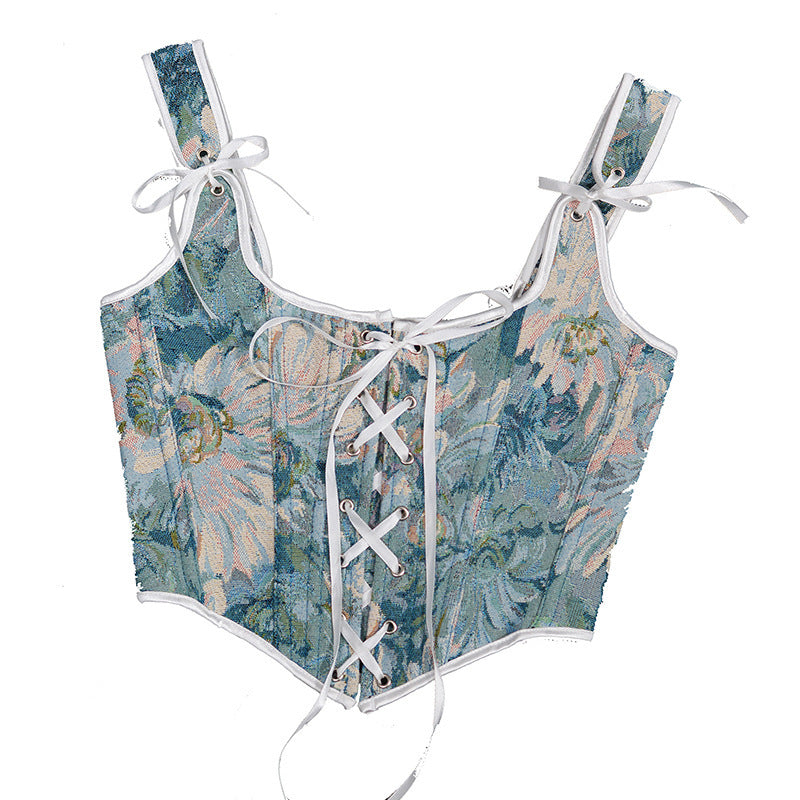 Fairy core / Princess Core Floral Over bust Corset Fashion French Strap Vest Women's Top